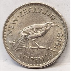 NEW ZEALAND 1965 . SIXPENCE . ERROR . BROKEN WING WITH DIE FILLED WING